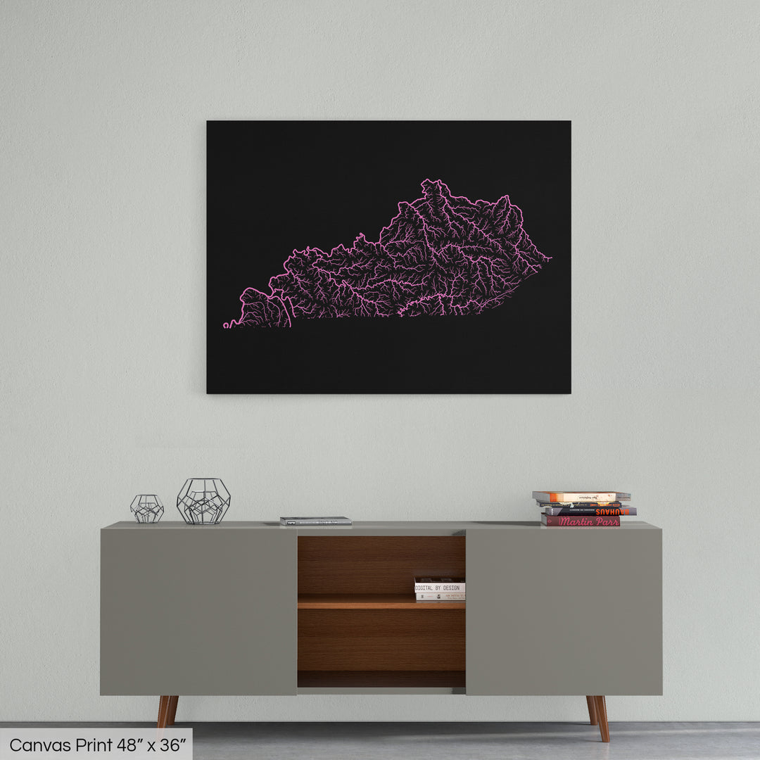 Kentucky - River basin map, rainbow colours - Wall Art