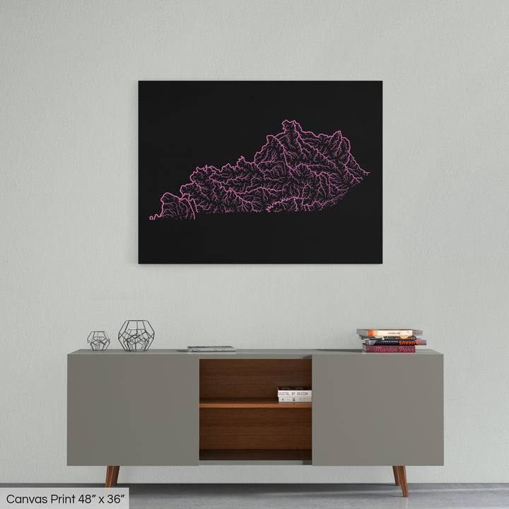 Kentucky - River basin map, rainbow colours - Wall Art