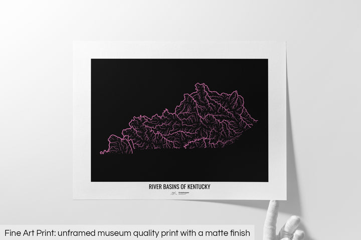 Kentucky - River basin map, rainbow colours - Wall Art