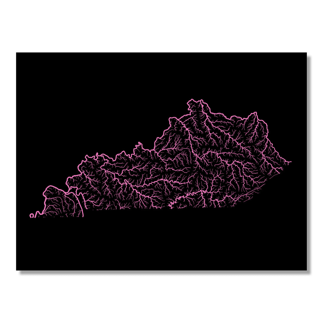 Kentucky - River basin map, rainbow colours - Wall Art