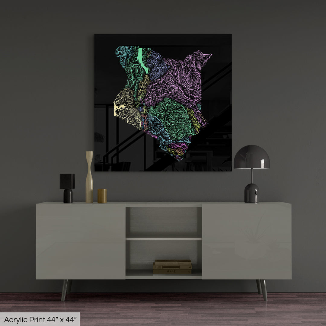 Kenya - River basin map, pastel colours - Wall Art