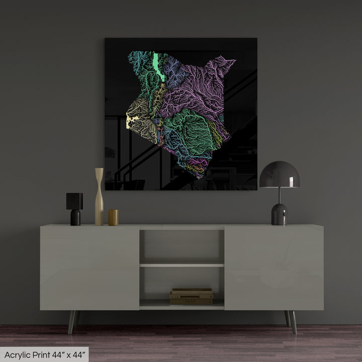 Kenya - River basin map, pastel colours - Wall Art