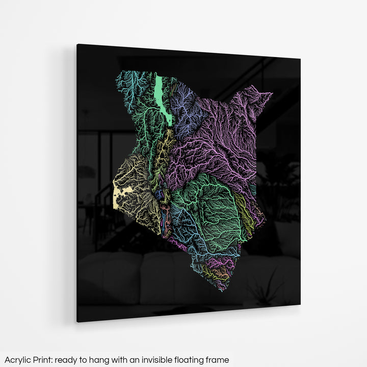 Kenya - River basin map, pastel colours - Wall Art