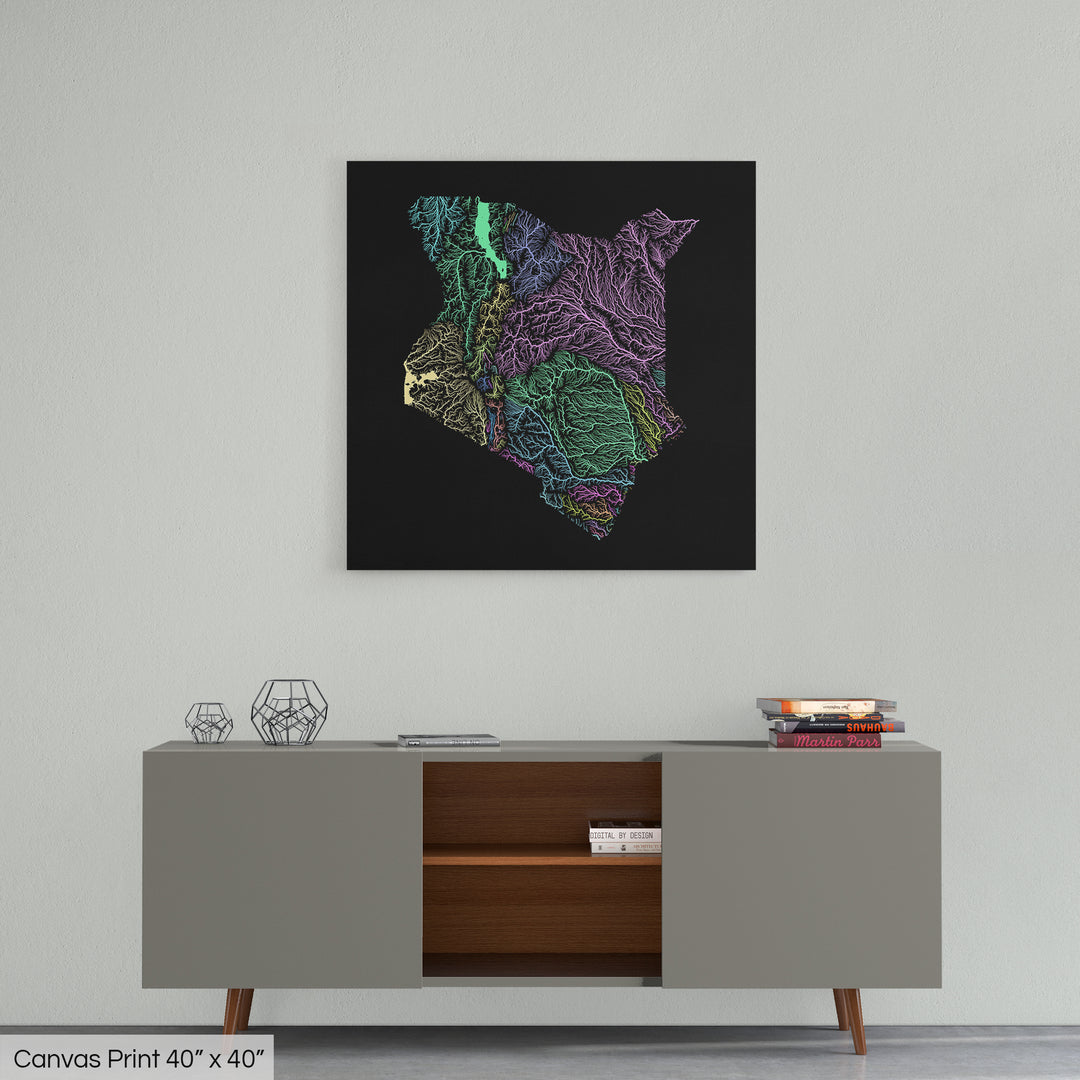 Kenya - River basin map, pastel colours - Wall Art