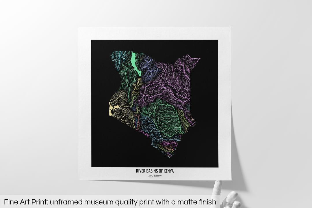 Kenya - River basin map, pastel colours - Wall Art