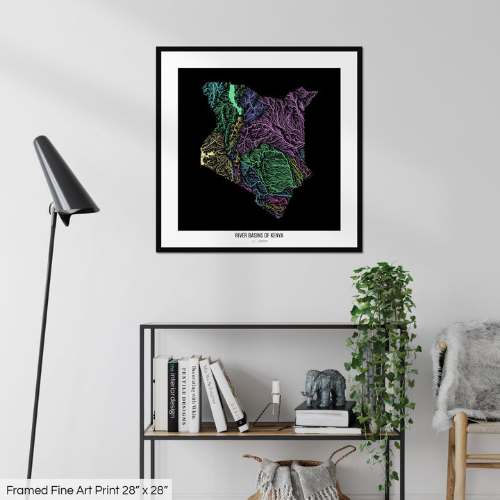 Kenya - River basin map, pastel colours - Wall Art