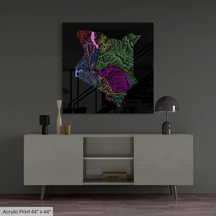 Kenya - River basin map, rainbow colours - Wall Art