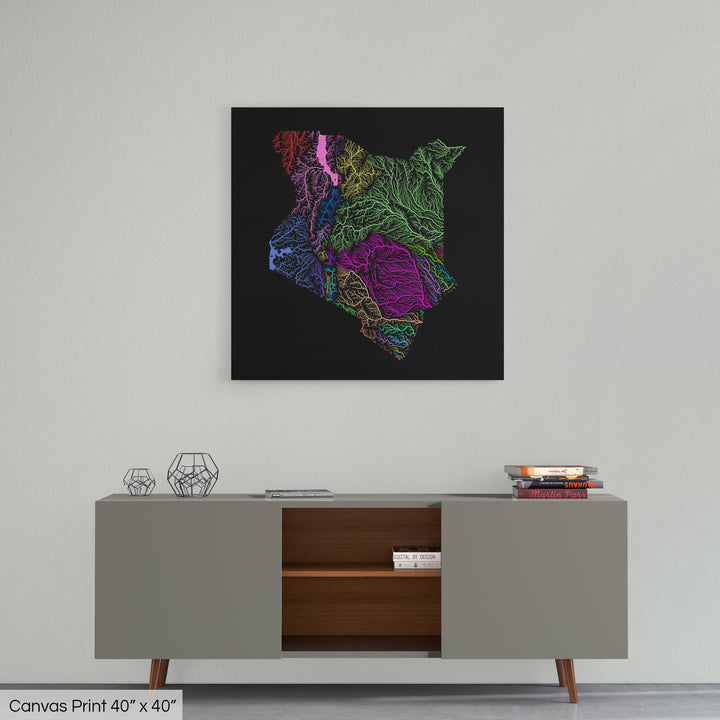 Kenya - River basin map, rainbow colours - Wall Art