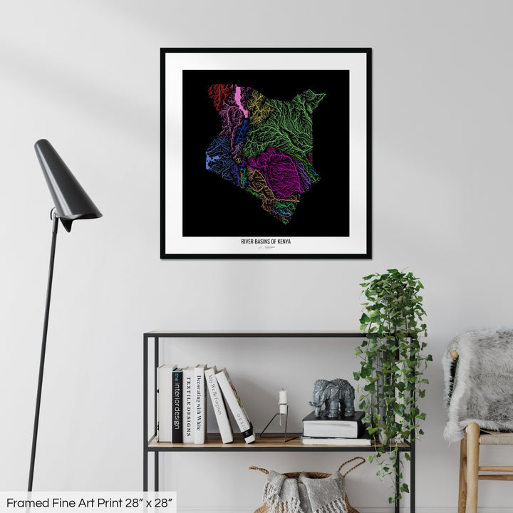 Kenya - River basin map, rainbow colours - Wall Art
