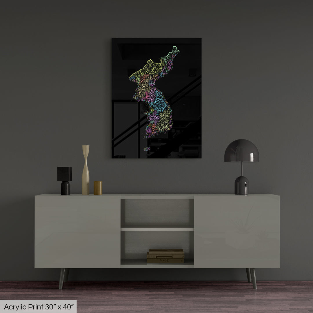 Korea - River basin map, pastel colours - Wall Art