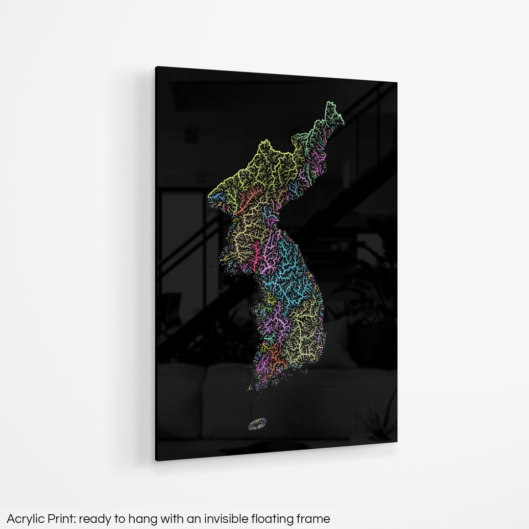 Korea - River basin map, pastel colours - Wall Art