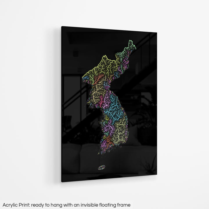Korea - River basin map, pastel colours - Wall Art