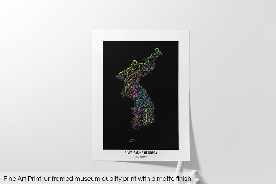 Korea - River basin map, pastel colours - Wall Art