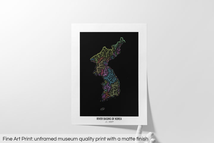 Korea - River basin map, pastel colours - Wall Art