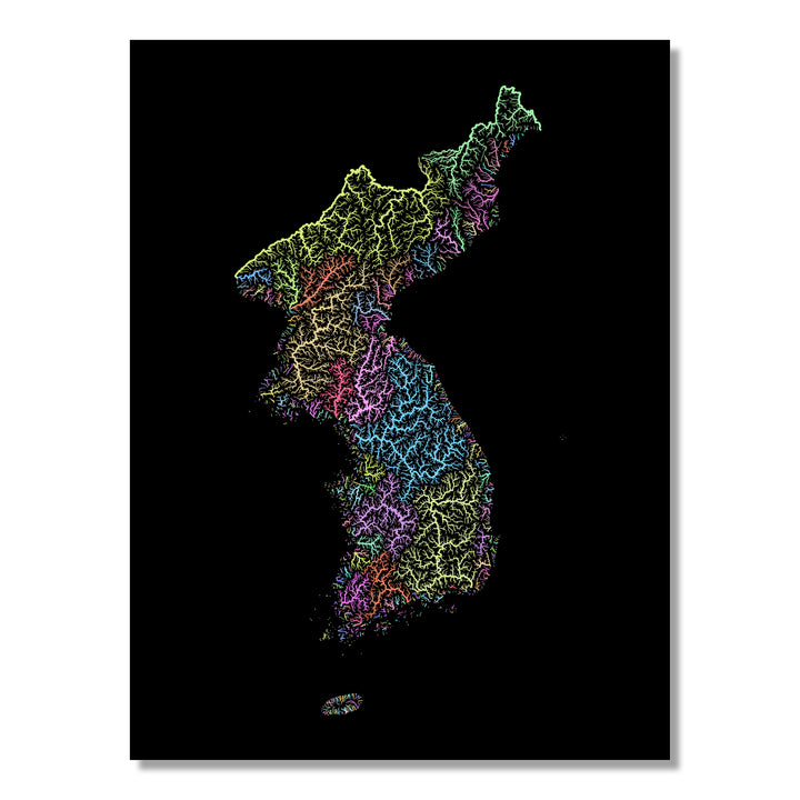 Korea - River basin map, pastel colours - Wall Art