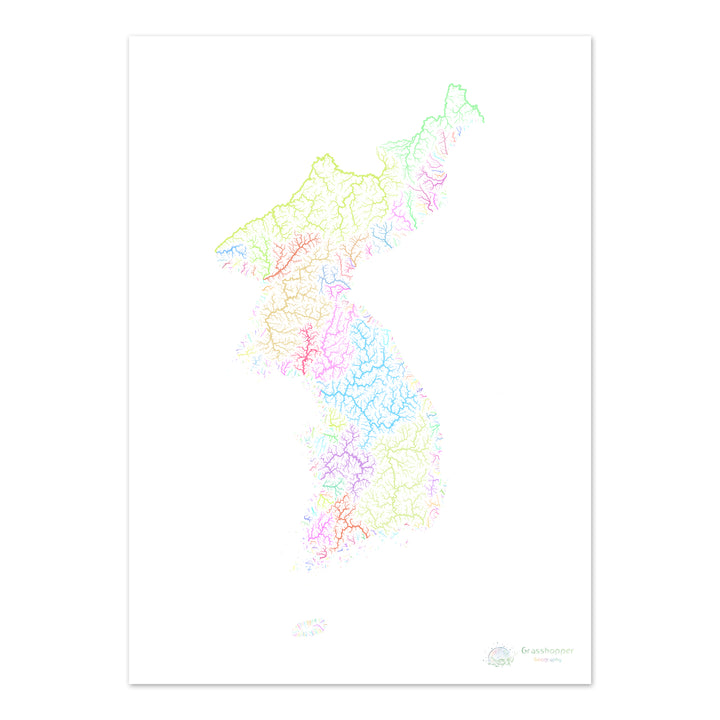 Korea - River basin map, pastel on white - Fine Art Print