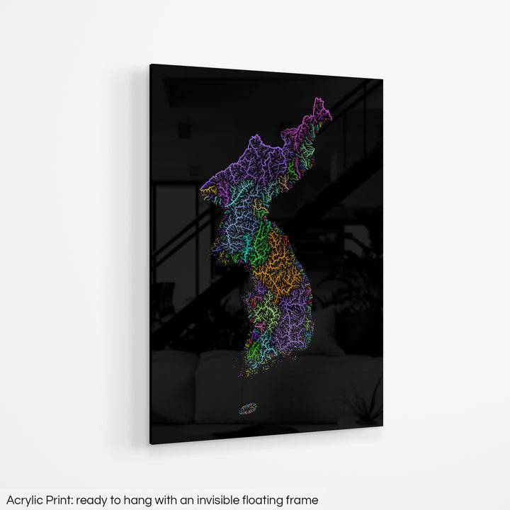 Korea - River basin map, rainbow colours - Wall Art