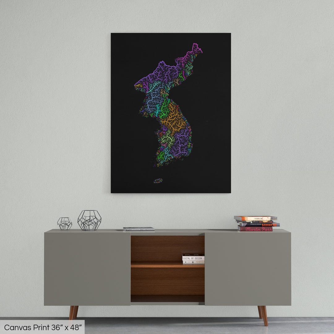 Korea - River basin map, rainbow colours - Wall Art