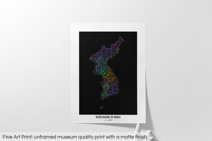 Korea - River basin map, rainbow colours - Wall Art