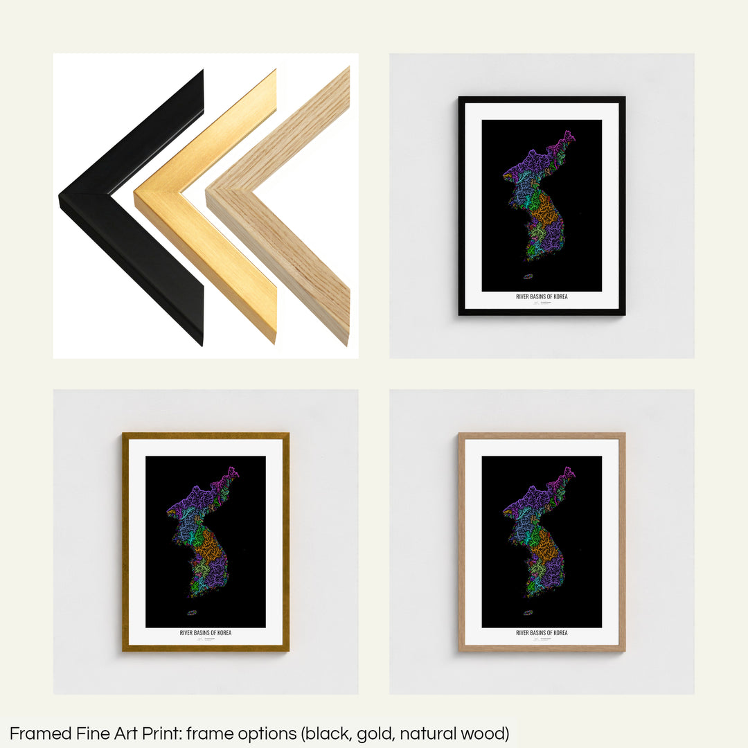 Korea - River basin map, rainbow colours - Wall Art