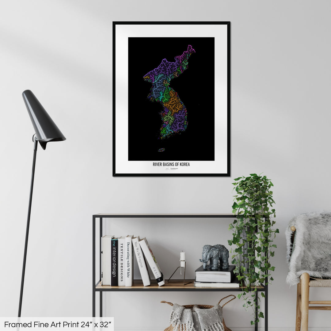 Korea - River basin map, rainbow colours - Wall Art