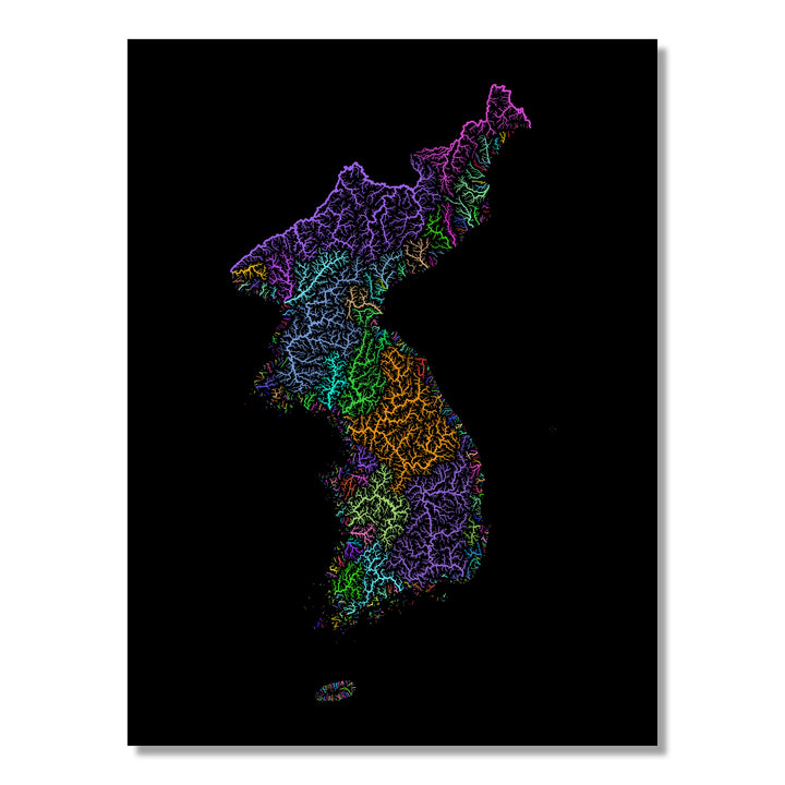 Korea - River basin map, rainbow colours - Wall Art