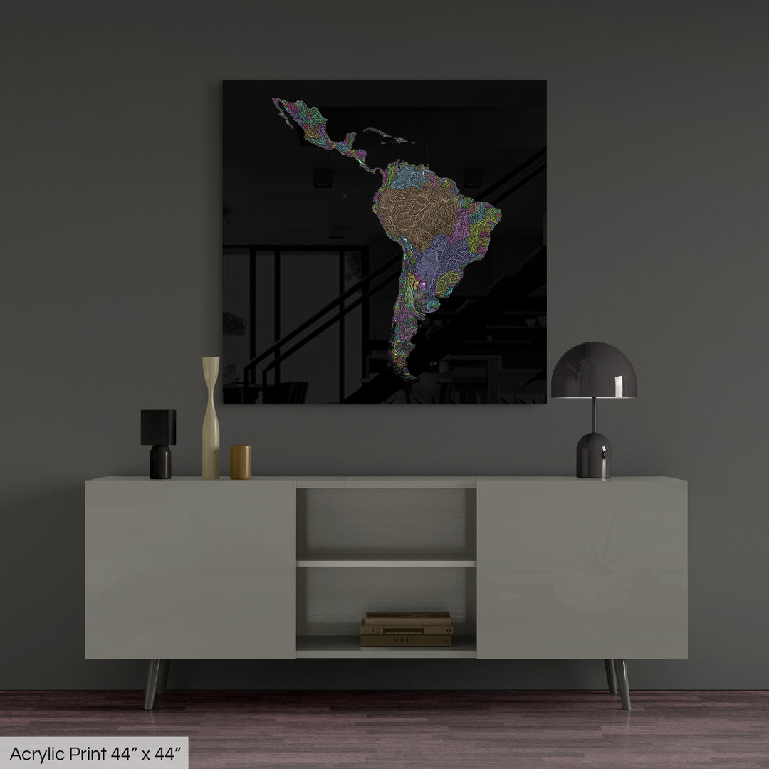 Latin America - River basin map, pastel colours - Wall Art