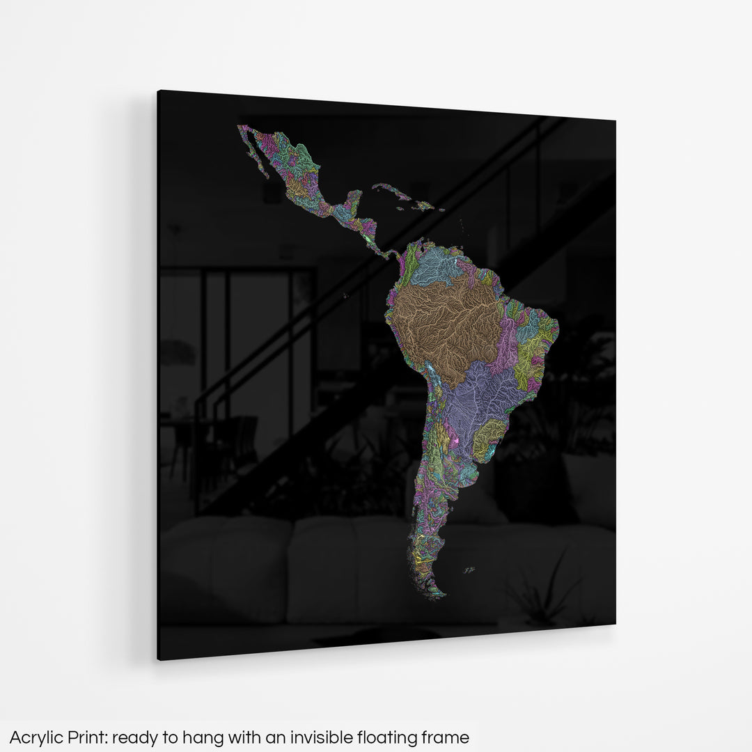 Latin America - River basin map, pastel colours - Wall Art