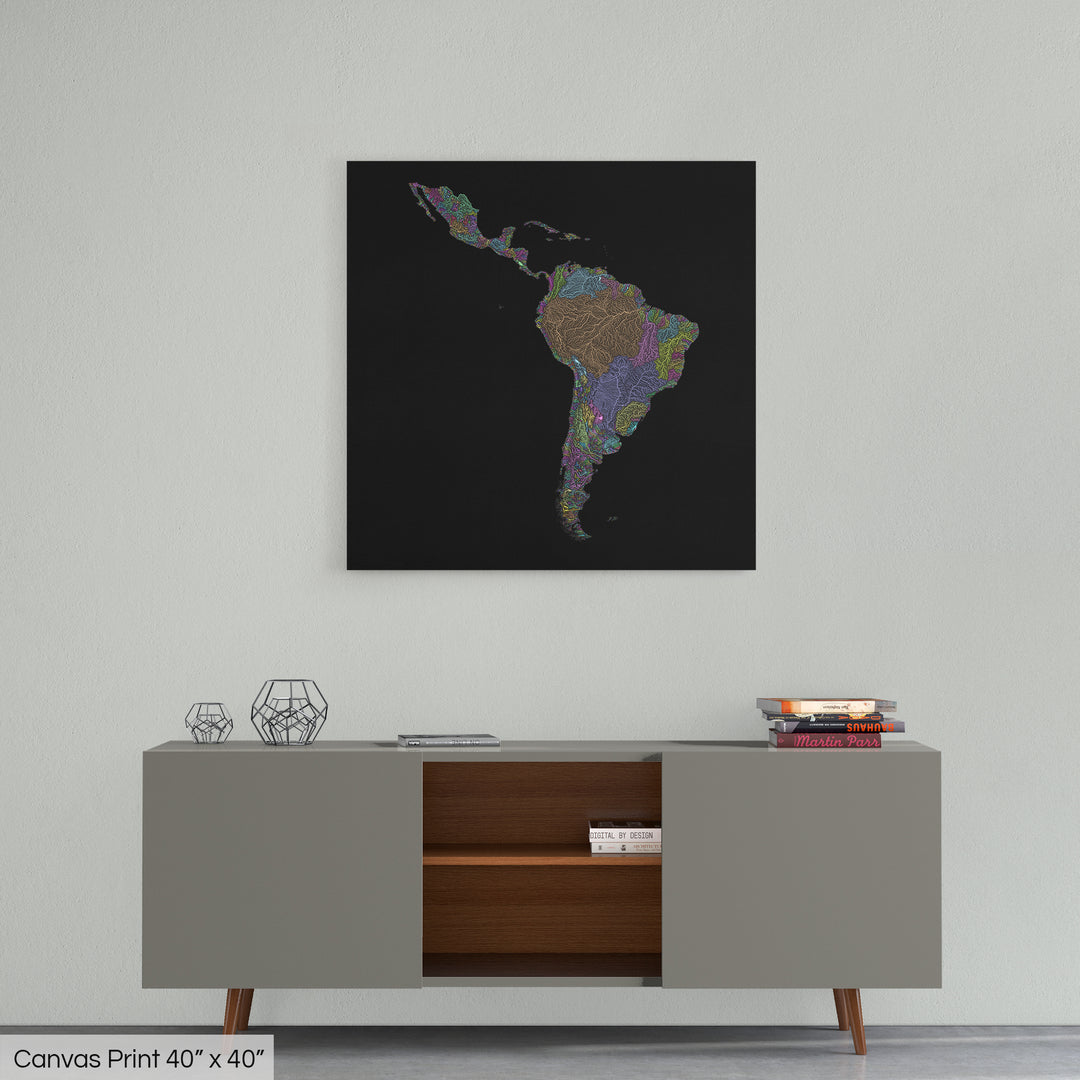 Latin America - River basin map, pastel colours - Wall Art