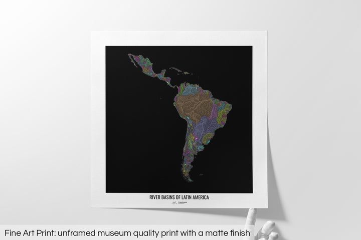 Latin America - River basin map, pastel colours - Wall Art