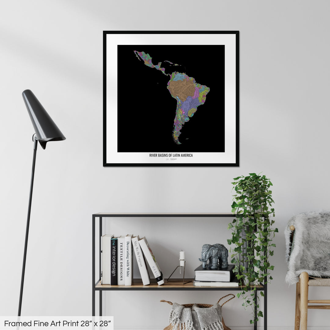 Latin America - River basin map, pastel colours - Wall Art