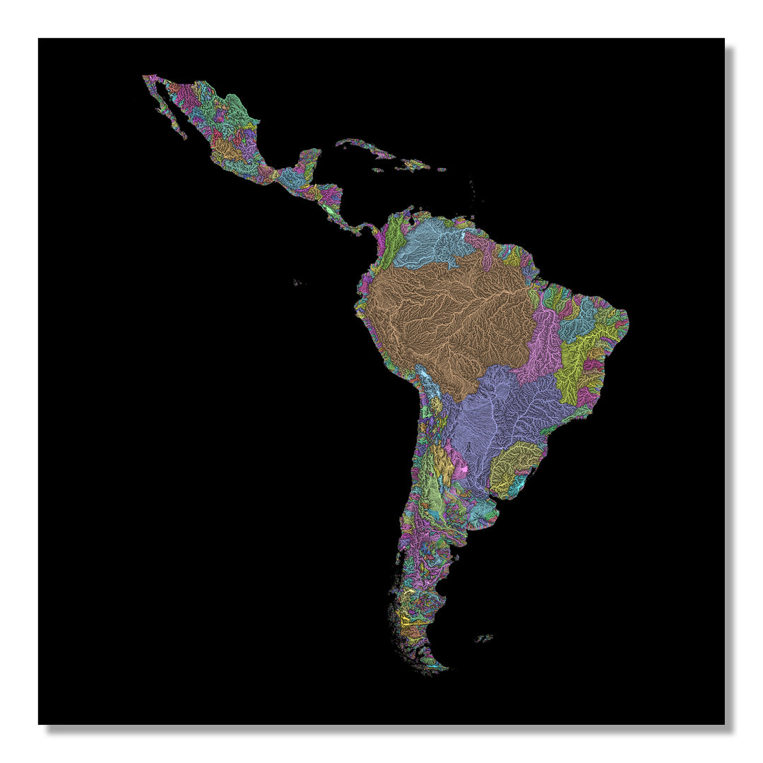 Latin America - River basin map, pastel colours - Wall Art