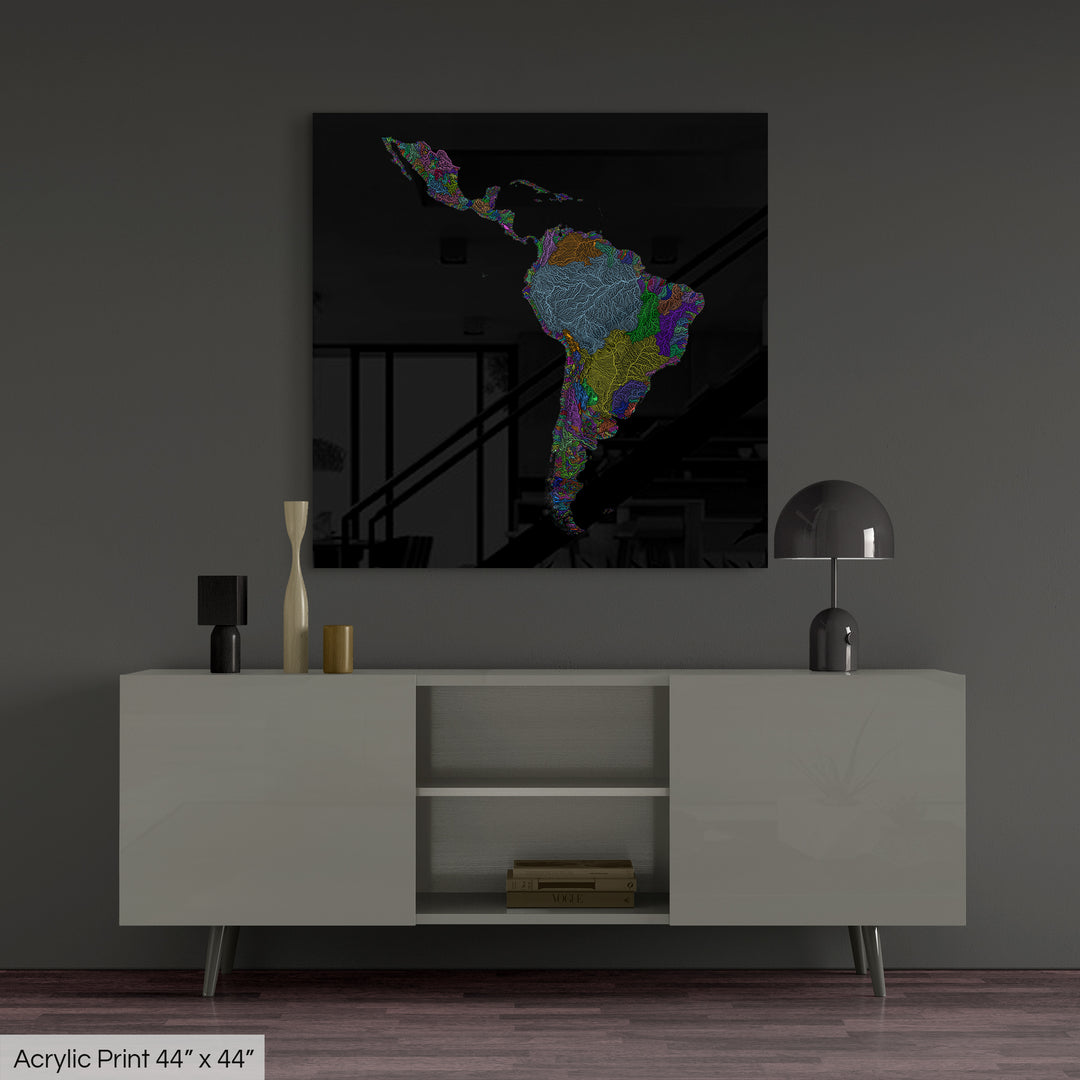 Latin America - River basin map, rainbow colours - Wall Art