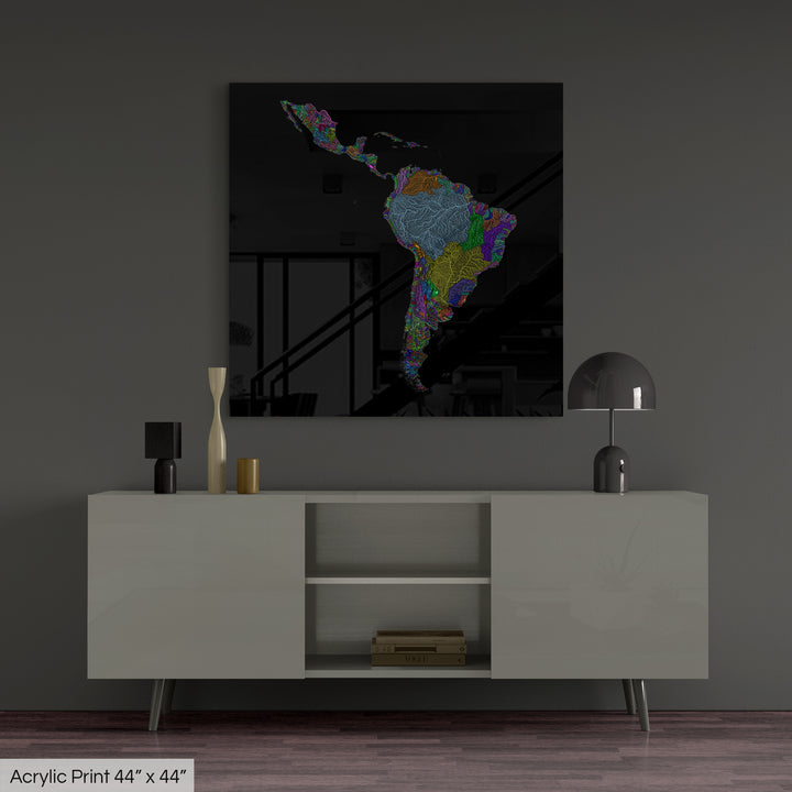Latin America - River basin map, rainbow colours - Wall Art