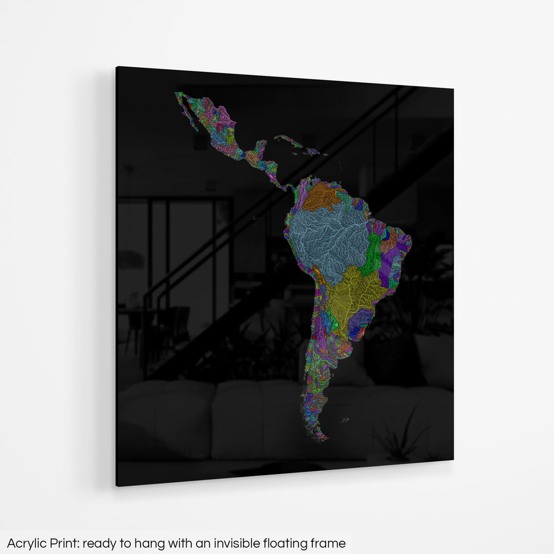 Latin America - River basin map, rainbow colours - Wall Art