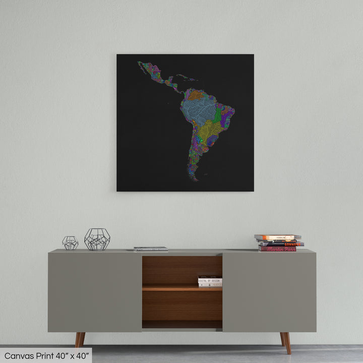 Latin America - River basin map, rainbow colours - Wall Art