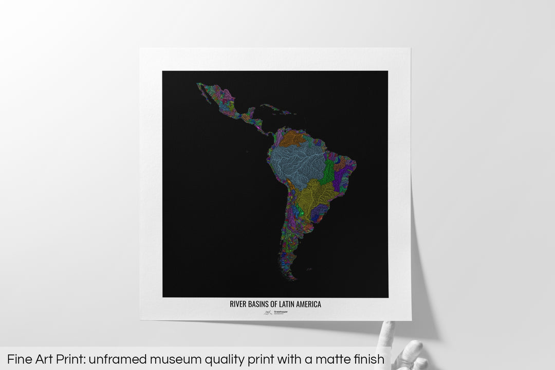 Latin America - River basin map, rainbow colours - Wall Art