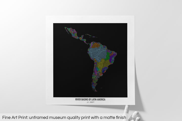 Latin America - River basin map, rainbow colours - Wall Art