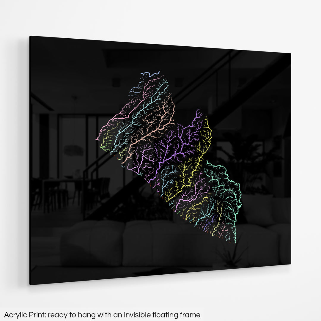 Liberia - River basin map, pastel colours - Wall Art