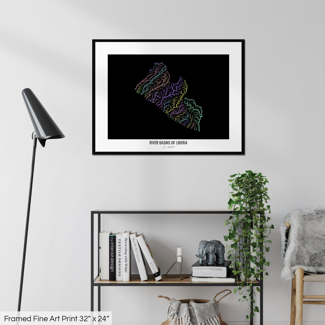 Liberia - River basin map, pastel colours - Wall Art