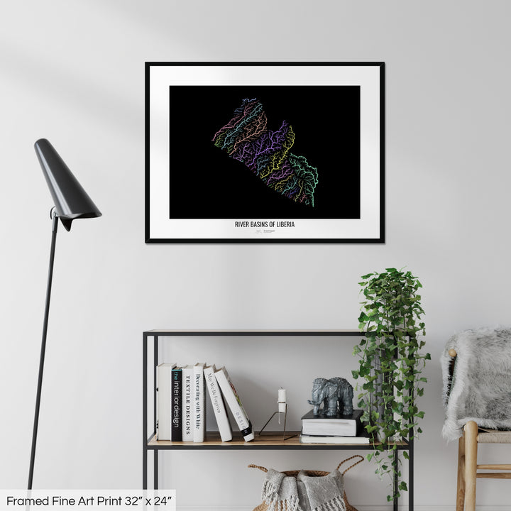 Liberia - River basin map, pastel colours - Wall Art