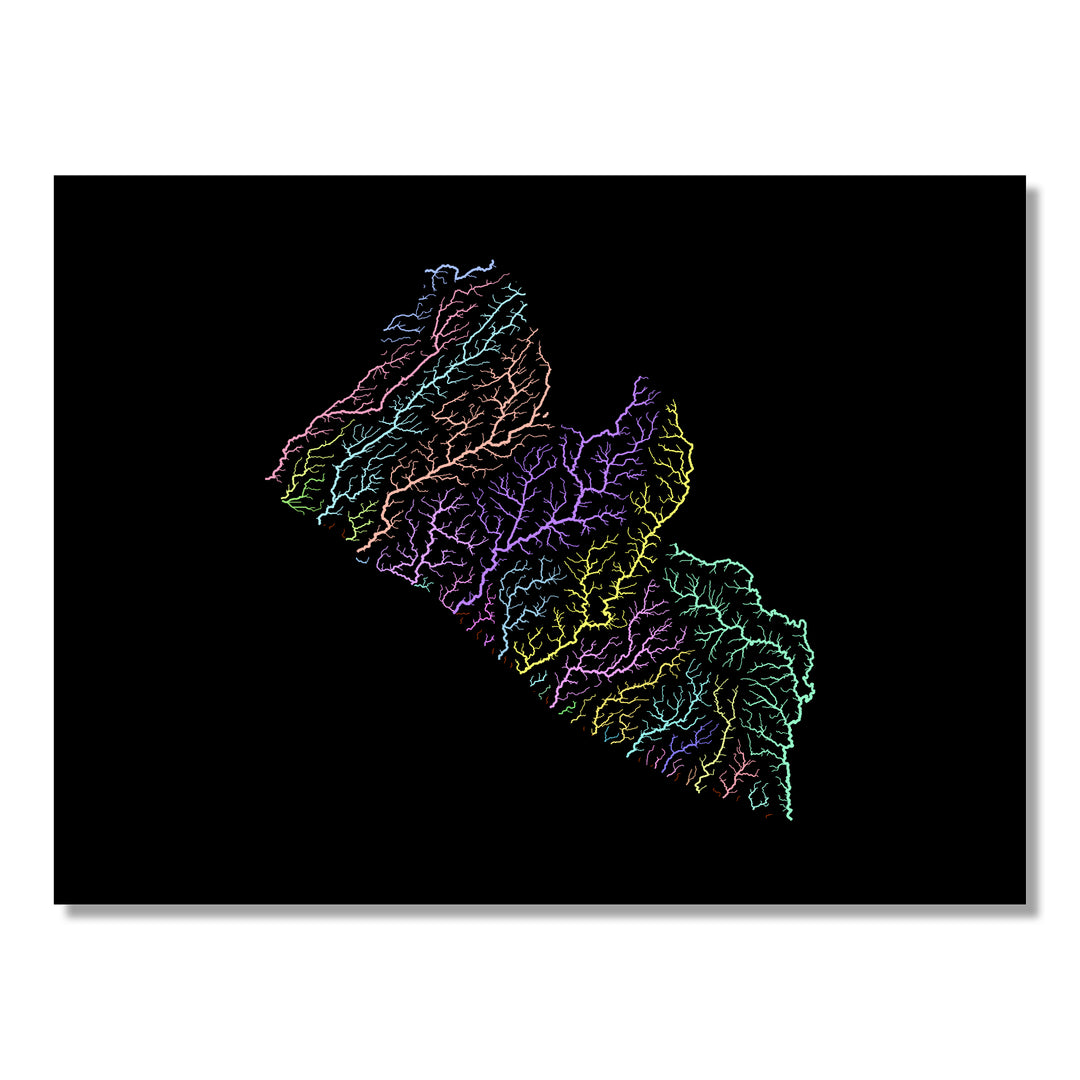 Liberia - River basin map, pastel colours - Wall Art