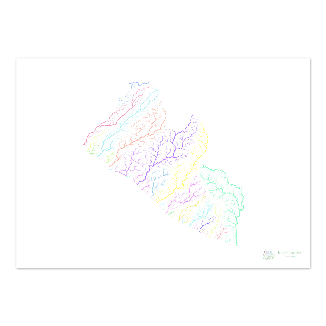 Liberia - River basin map, pastel on white - Fine Art Print