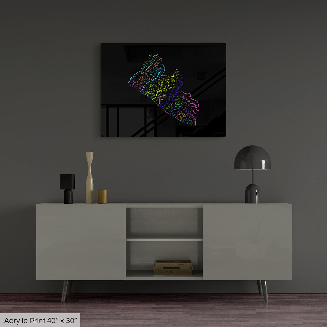 Liberia - River basin map, rainbow colours - Wall Art
