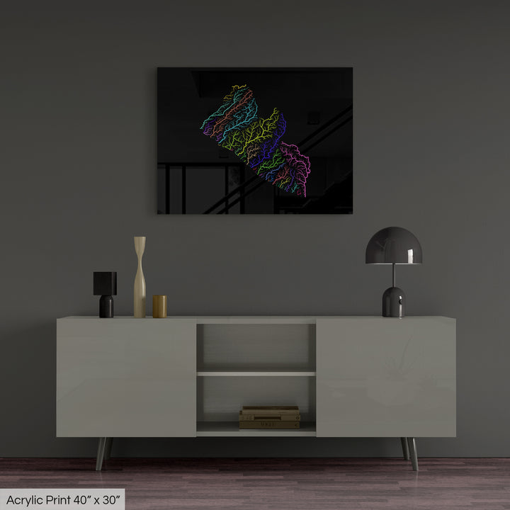 Liberia - River basin map, rainbow colours - Wall Art