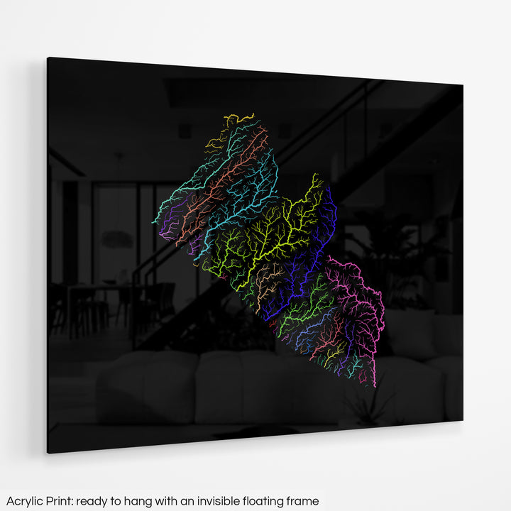Liberia - River basin map, rainbow colours - Wall Art