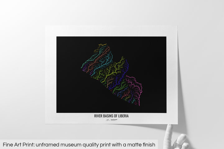 Liberia - River basin map, rainbow colours - Wall Art