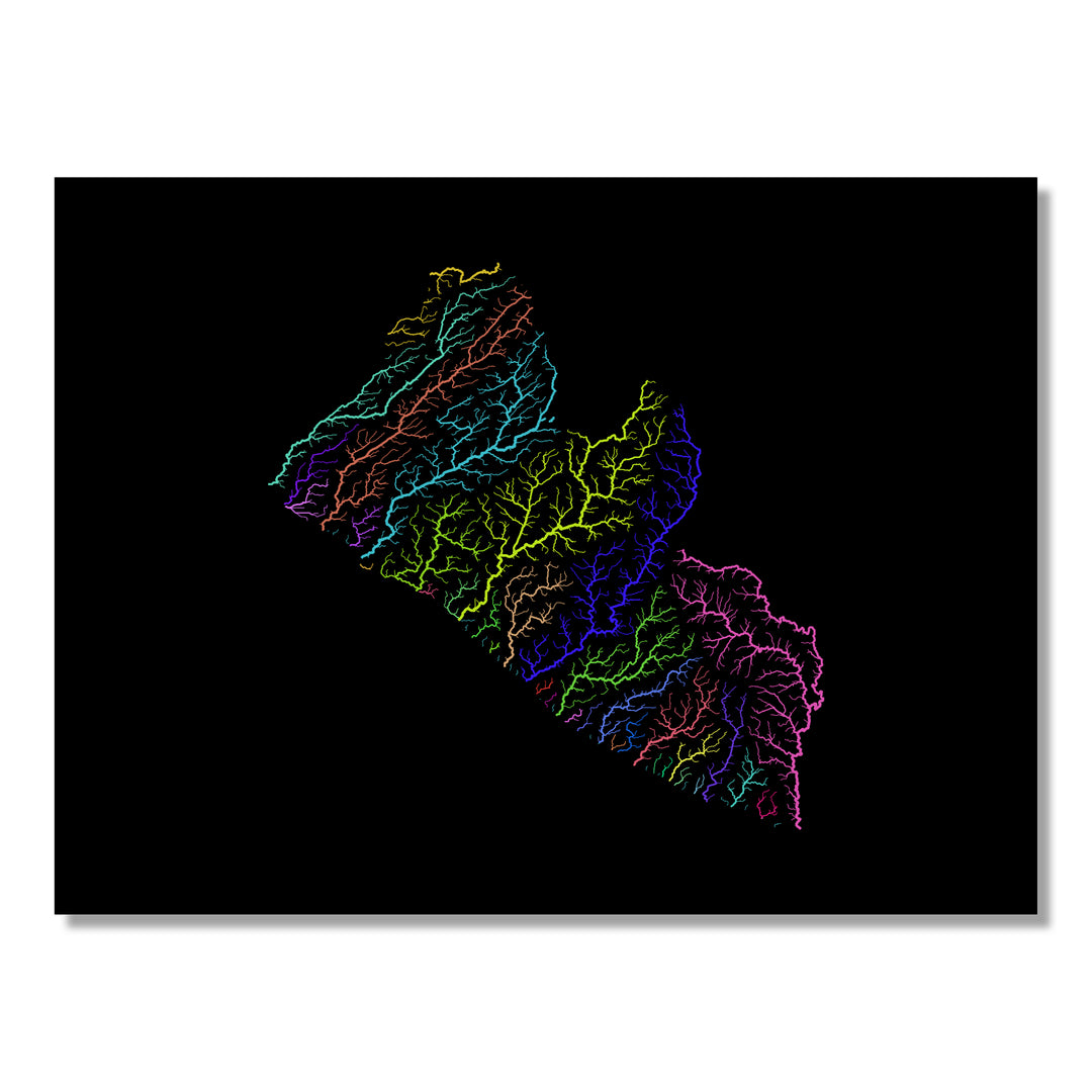 Liberia - River basin map, rainbow colours - Wall Art