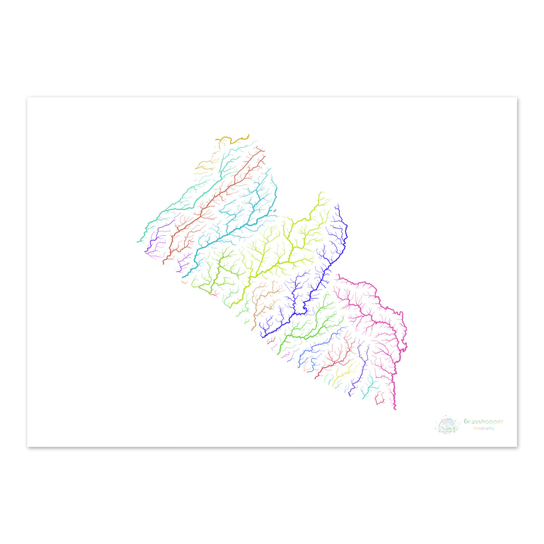 Liberia - River basin map, rainbow on white - Fine Art Print