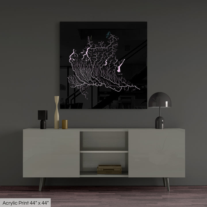 Lombardy - River basin map, pastel colours - Wall Art